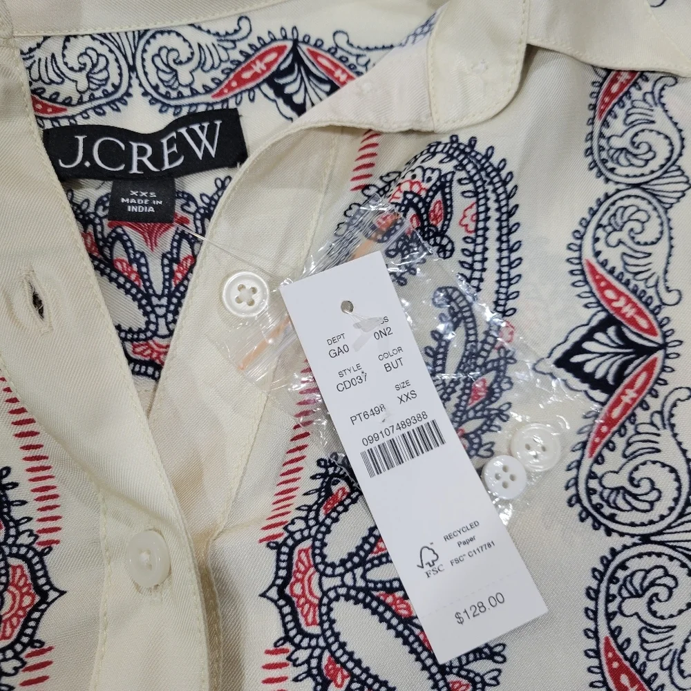 J Crew Drapey paisley-print shirt CD037 NWT Size XXS